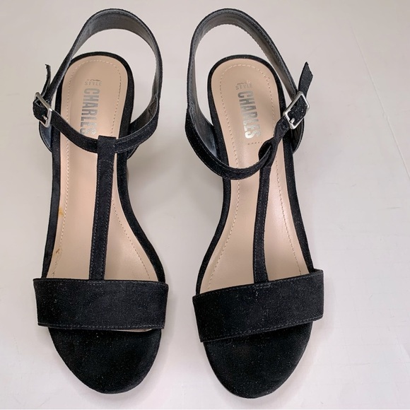 Style CHARLES Black Suede Cork Wedge Sandal Sz 7 - Picture 2 of 12